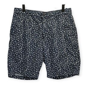 Nautica 8" Deck Shorts Mens 32 Navy Blue Anchor Print All Over Classic Fit Chino
